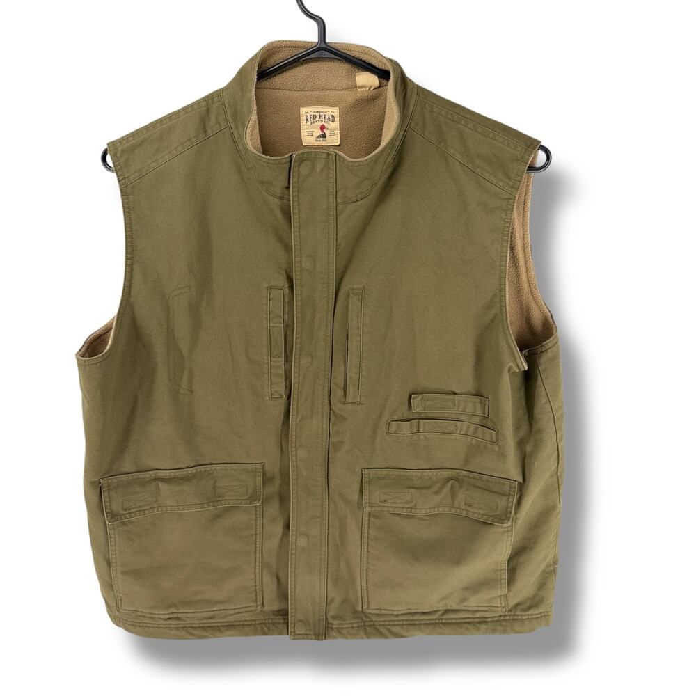 RedHead Brand Co Sherpa Fleece Lined Canvas Vest Men's 2XL Olive Green Gorpcore